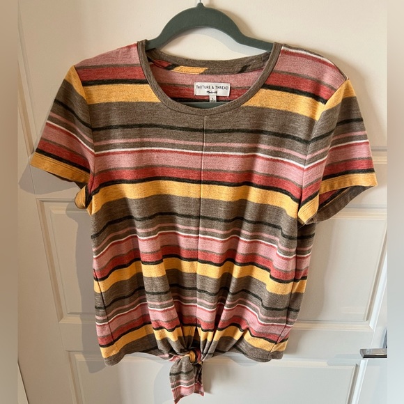 Madewell striped tee w/ tie in front. Large. - Picture 1 of 4